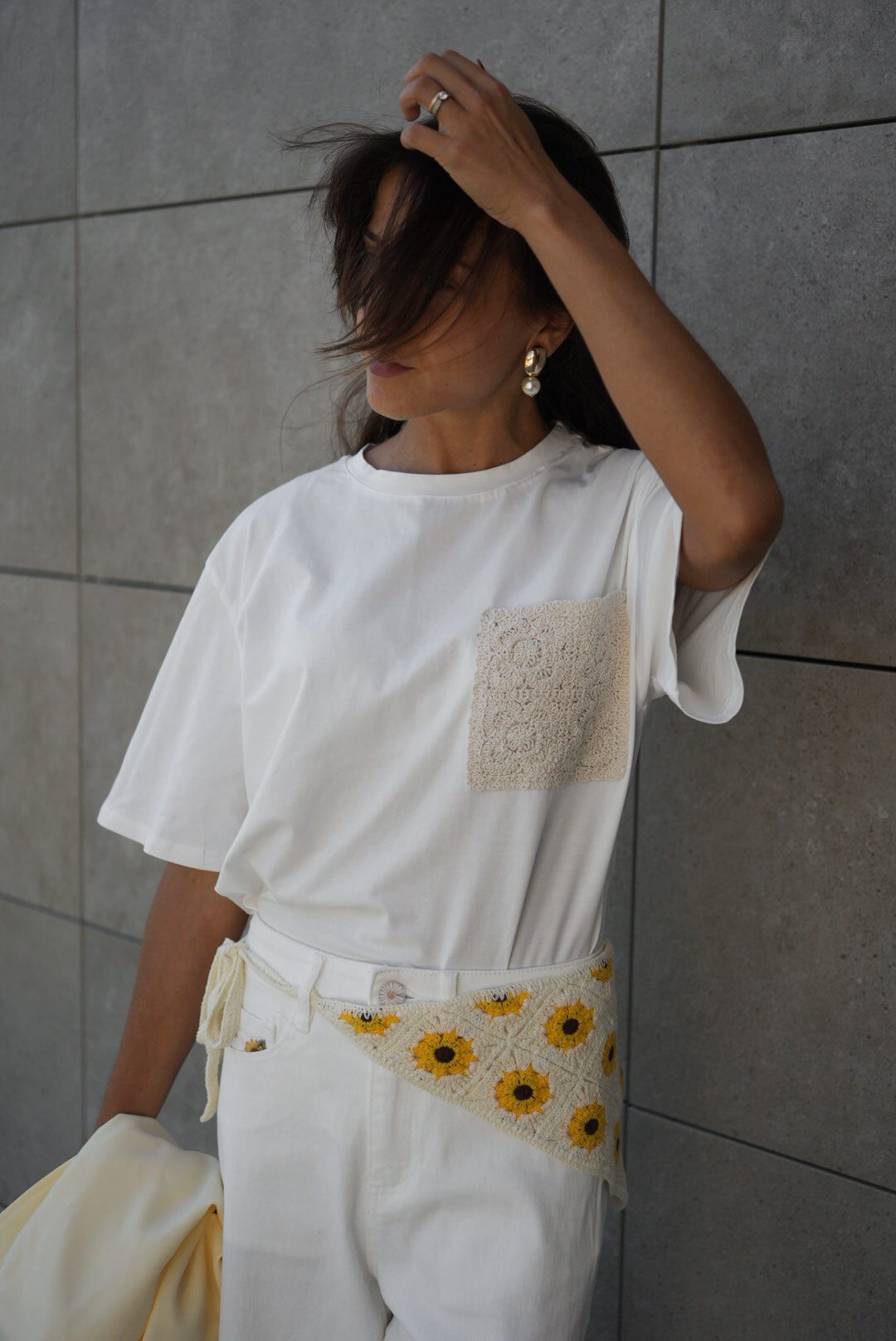 White Crochet Pocket Essential Tee