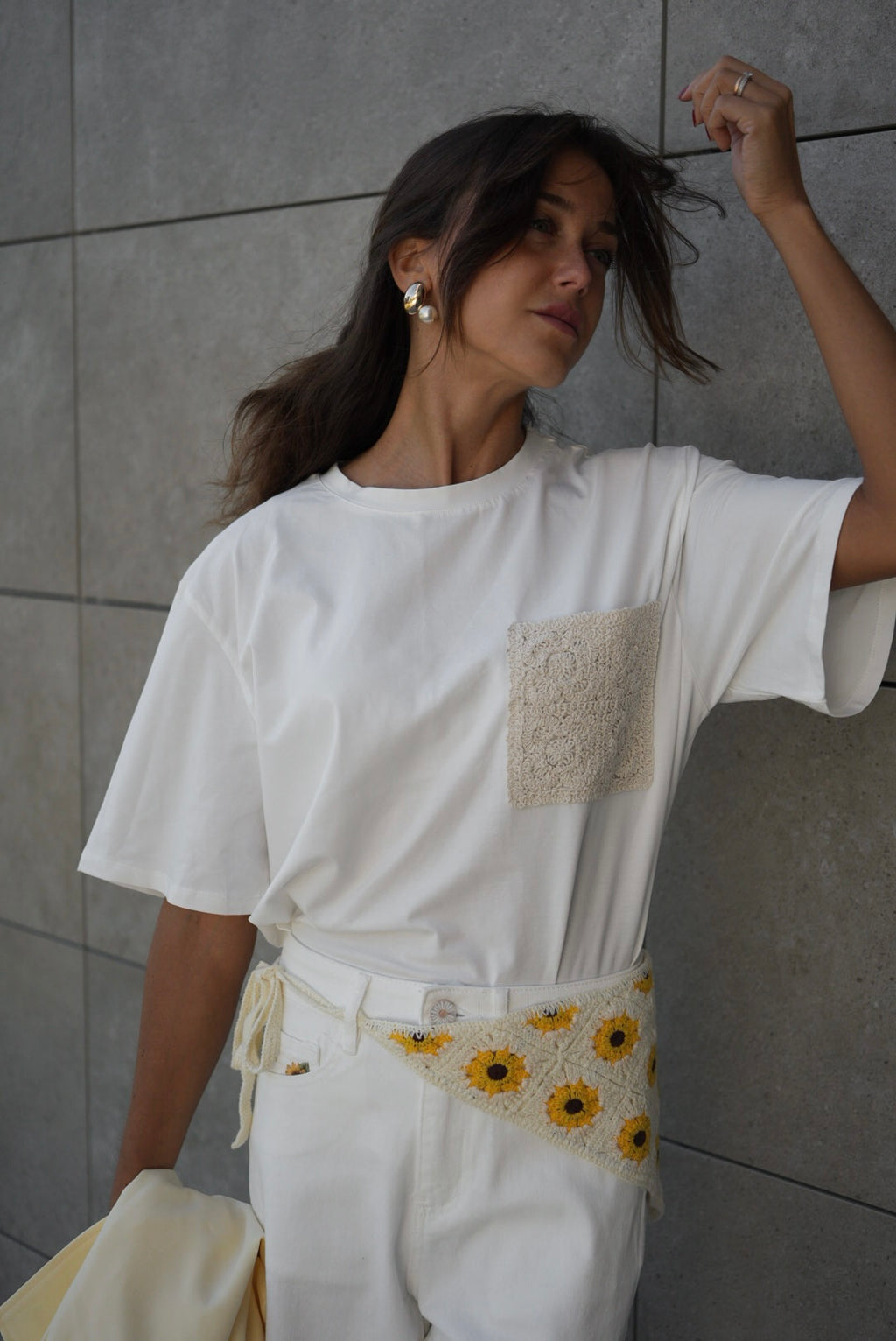 White Crochet Pocket Essential Tee