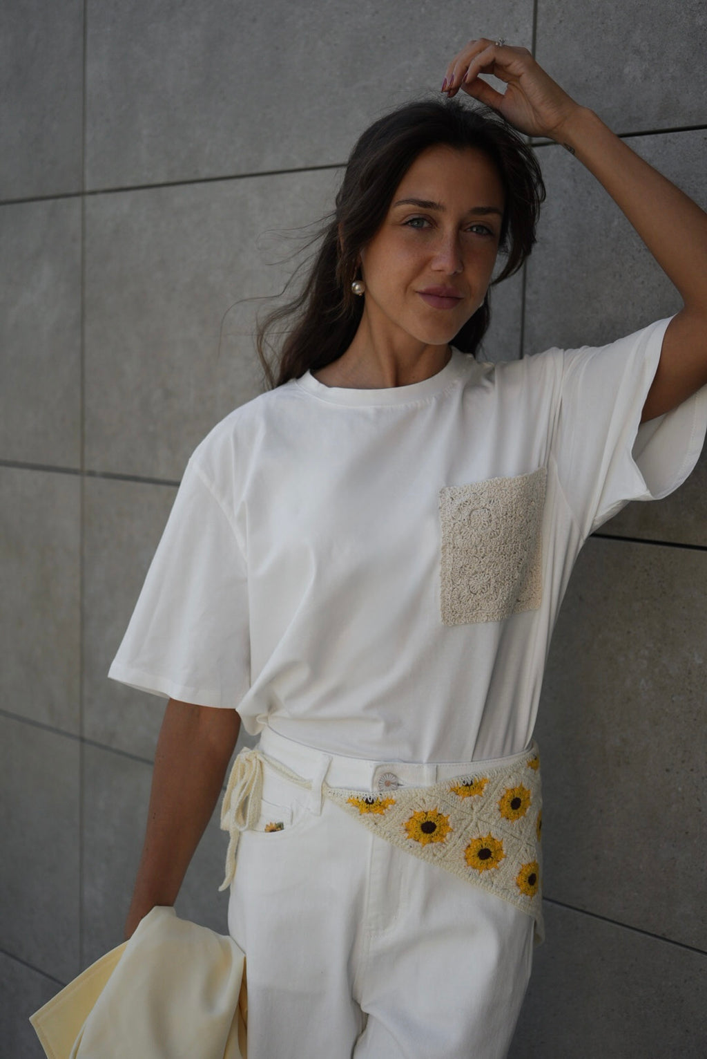 White Crochet Pocket Essential Tee