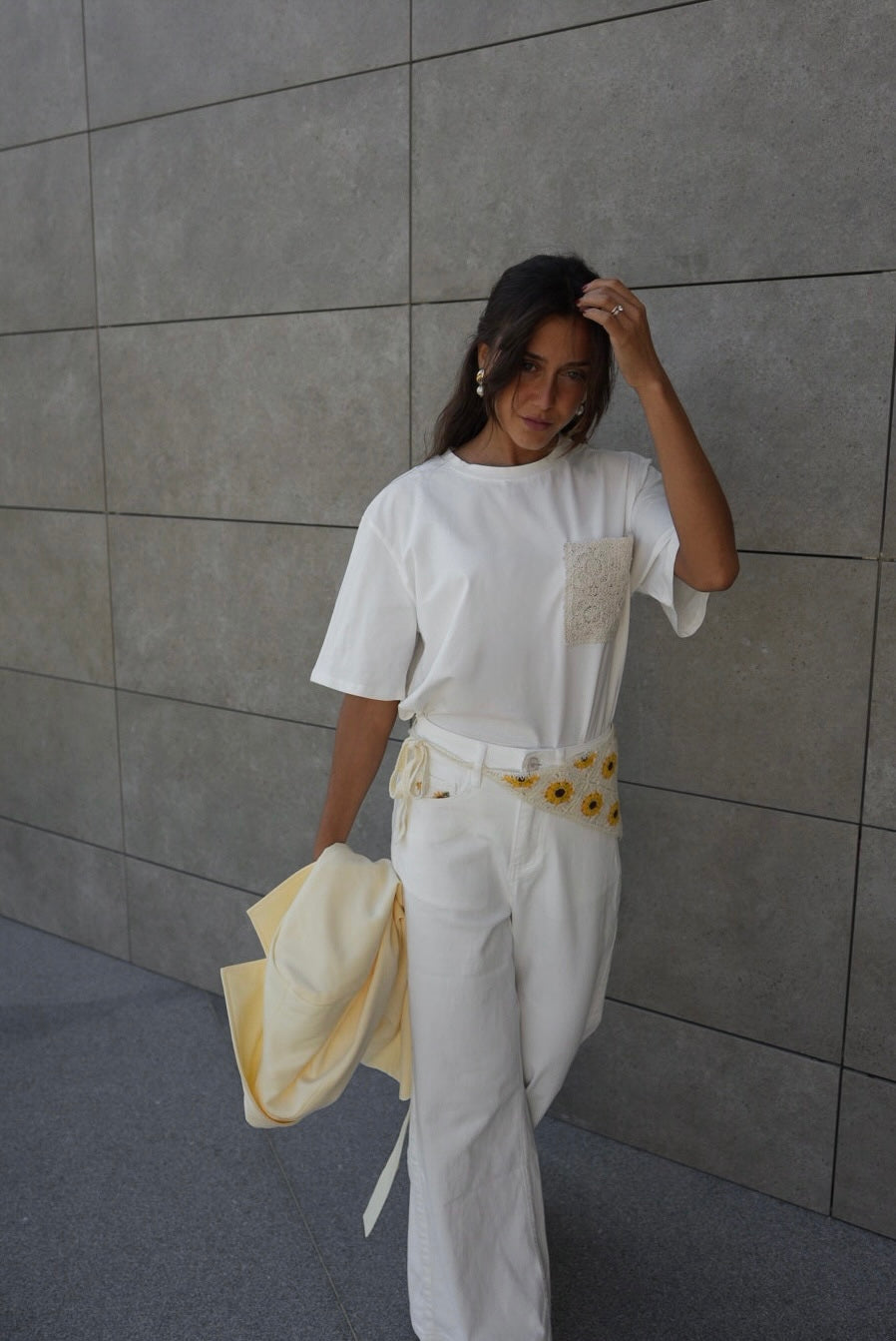 White Crochet Pocket Essential Tee