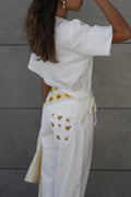 Sunflower Embroidered Wide-Leg Pants with Crochet Bandanna Set