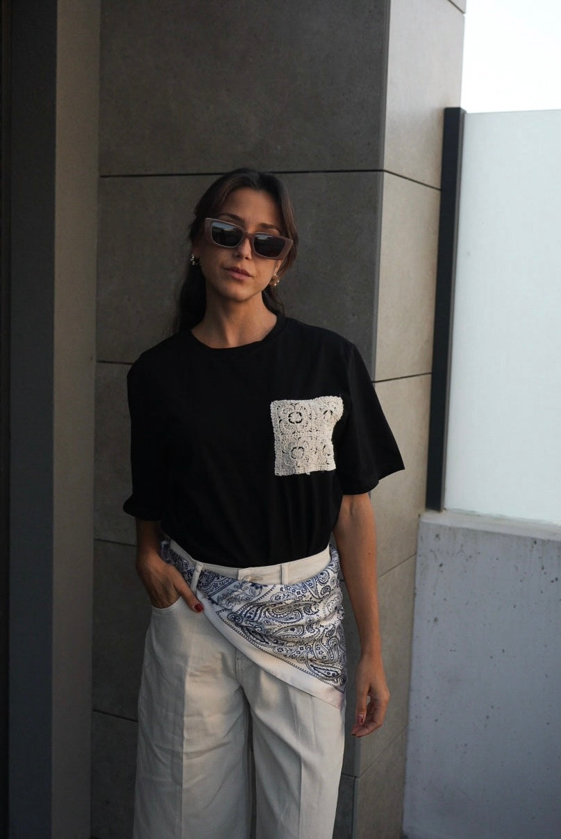 Black Crochet Pocket Essential Tee