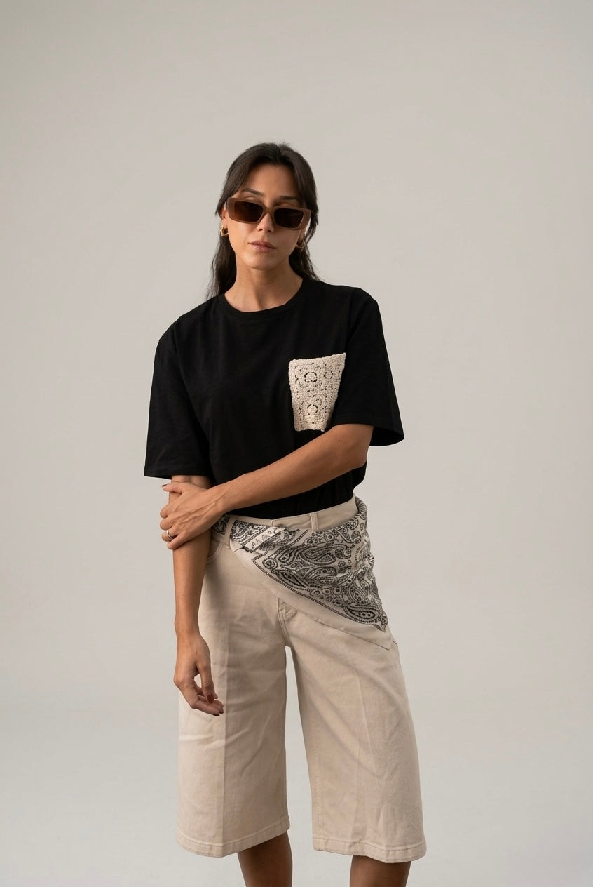 Black Crochet Pocket Essential Tee