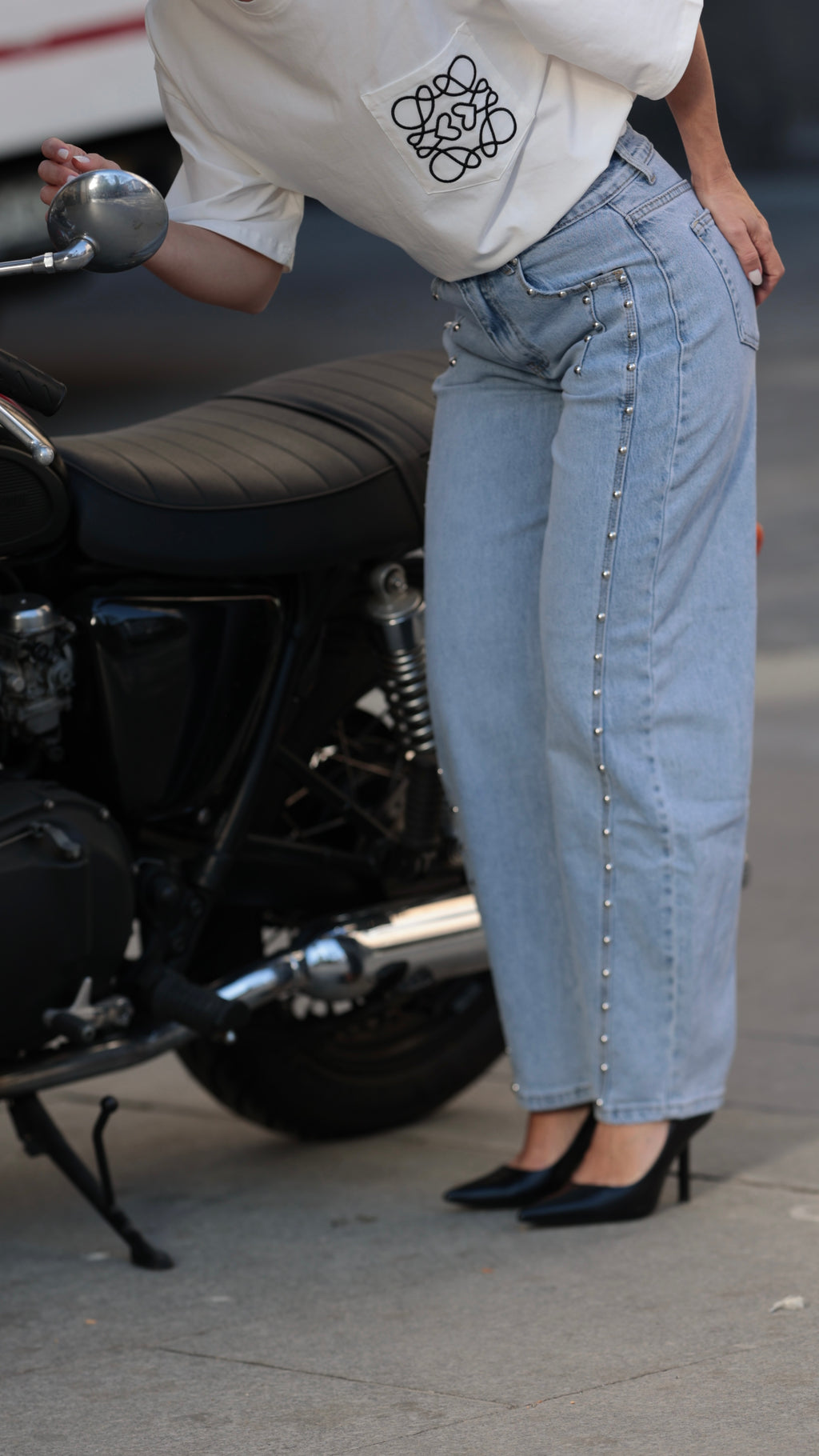 Studded Straight-Leg Denim